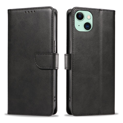 WANLONFENG For iPhone 14 Plus Leather Case  NW Series Calf Texture Flip Wallet Phone Cover