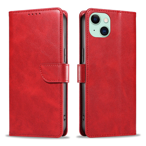 WANLONFENG For iPhone 14 Plus Leather Case  NW Series Calf Texture Flip Wallet Phone Cover