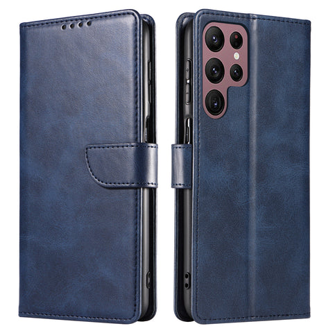 For Samsung Galaxy S23 Ultra Leather Case WANLONFENG NW Series Calf Texture Flip Wallet Phone Cover