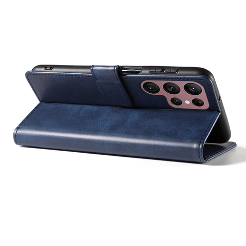 For Samsung Galaxy S23 Ultra Leather Case WANLONFENG NW Series Calf Texture Flip Wallet Phone Cover