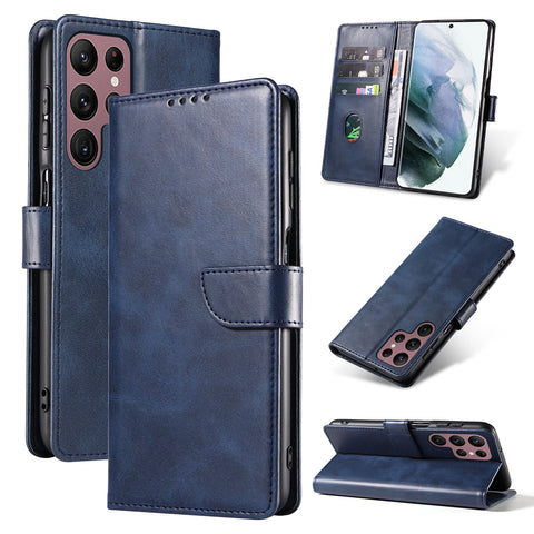 For Samsung Galaxy S23 Ultra Leather Case WANLONFENG NW Series Calf Texture Flip Wallet Phone Cover