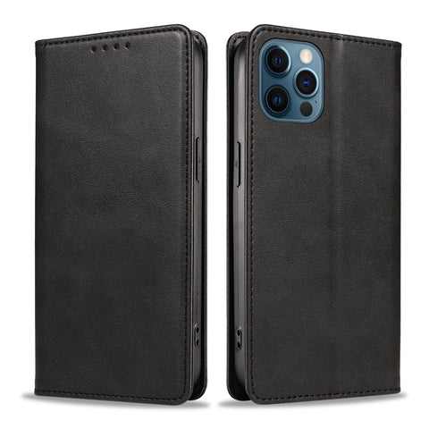 WANLONFENG For iPhone 12 Pro 6.1 inch Wallet Case  NW1 Series Magnetic Closure Calf Texture Leather Phone Cover