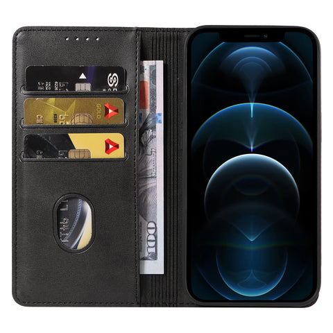 WANLONFENG For iPhone 12 Pro 6.1 inch Wallet Case  NW1 Series Magnetic Closure Calf Texture Leather Phone Cover