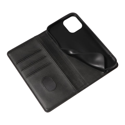 WANLONFENG For iPhone 12 Pro 6.1 inch Wallet Case  NW1 Series Magnetic Closure Calf Texture Leather Phone Cover