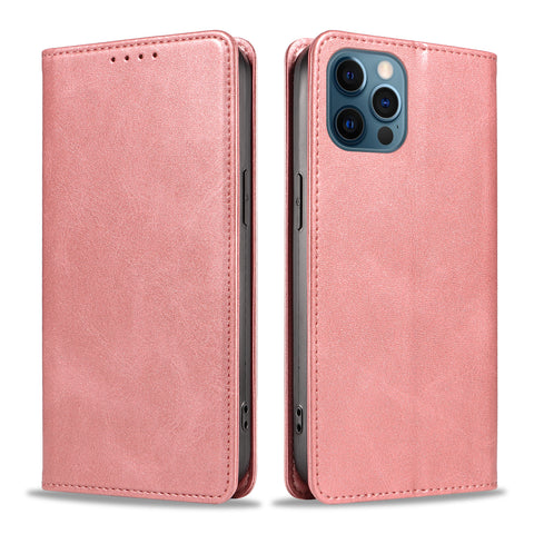 WANLONFENG For iPhone 12 Pro 6.1 inch Wallet Case  NW1 Series Magnetic Closure Calf Texture Leather Phone Cover