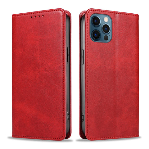 WANLONFENG For iPhone 12 Pro 6.1 inch Wallet Case  NW1 Series Magnetic Closure Calf Texture Leather Phone Cover