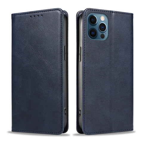 WANLONFENG For iPhone 12 Pro 6.1 inch Wallet Case  NW1 Series Magnetic Closure Calf Texture Leather Phone Cover