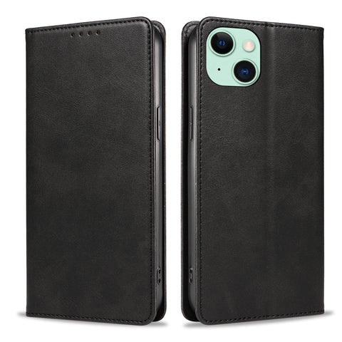 WANLONFENG For iPhone 14 Plus Wallet Case  NW1 Series Magnetic Closure Calf Texture Leather Phone Cover