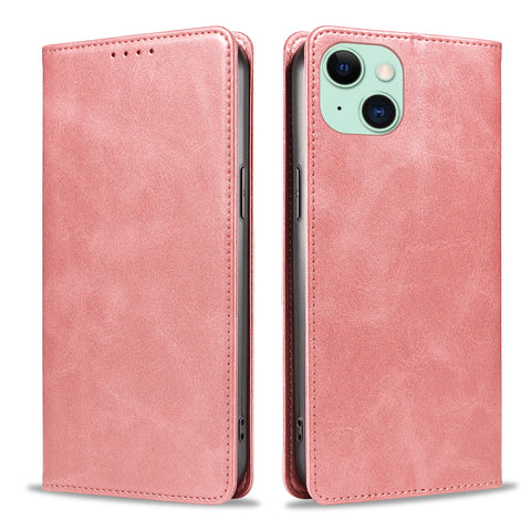 WANLONFENG For iPhone 14 Plus Wallet Case  NW1 Series Magnetic Closure Calf Texture Leather Phone Cover