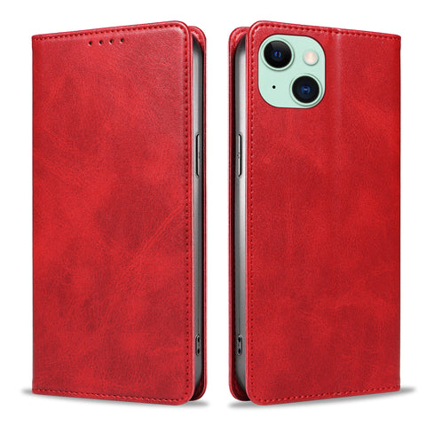 WANLONFENG For iPhone 14 Plus Wallet Case  NW1 Series Magnetic Closure Calf Texture Leather Phone Cover