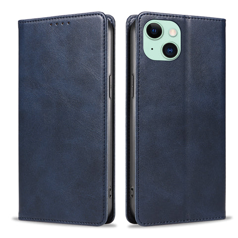 WANLONFENG For iPhone 14 Plus Wallet Case  NW1 Series Magnetic Closure Calf Texture Leather Phone Cover
