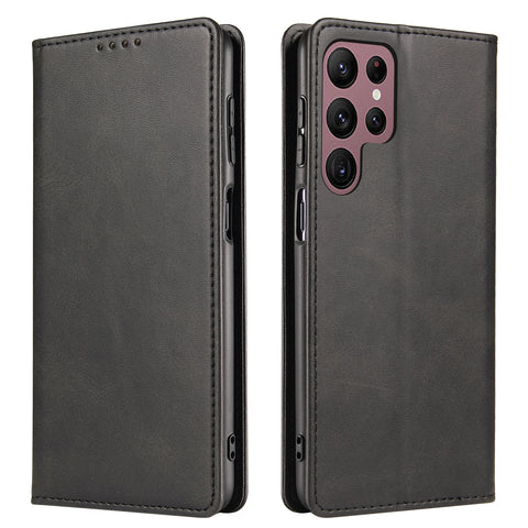 For Samsung Galaxy S23 Ultra Wallet Case WANLONFENG NW1 Series Magnetic Closure Calf Texture Leather Phone Cover