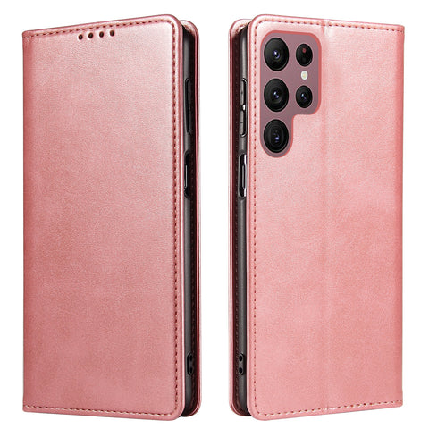 For Samsung Galaxy S23 Ultra Wallet Case WANLONFENG NW1 Series Magnetic Closure Calf Texture Leather Phone Cover
