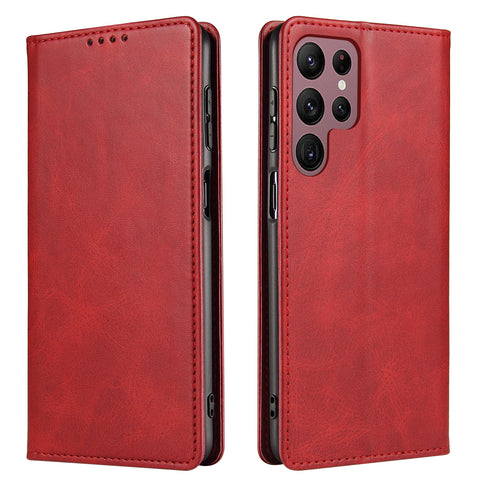 For Samsung Galaxy S23 Ultra Wallet Case WANLONFENG NW1 Series Magnetic Closure Calf Texture Leather Phone Cover