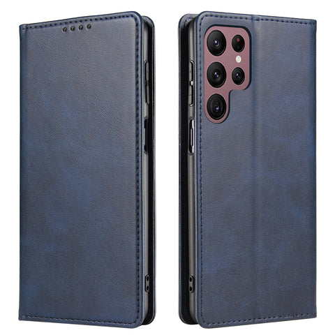 For Samsung Galaxy S23 Ultra Wallet Case WANLONFENG NW1 Series Magnetic Closure Calf Texture Leather Phone Cover