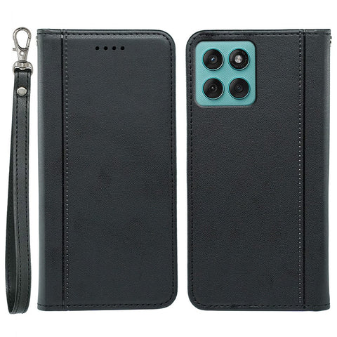 For Motorola Edge 60 Fusion 5G Wallet Case Magnetic Closing PU Leather Phone Cover with Wrist Strap