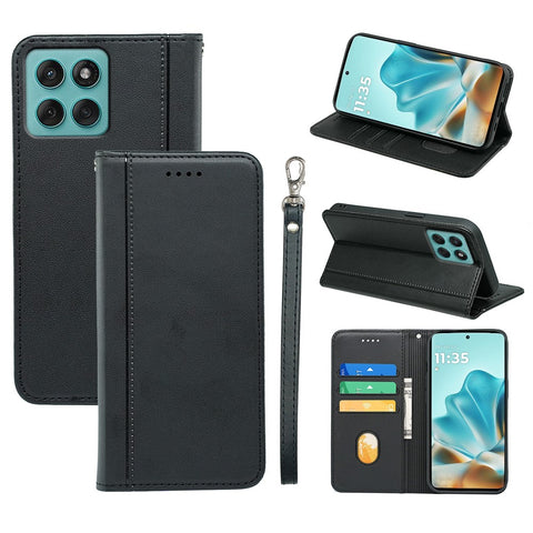 For Motorola Edge 60 Fusion 5G Wallet Case Magnetic Closing PU Leather Phone Cover with Wrist Strap