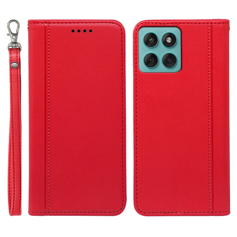 For Motorola Edge 60 Fusion 5G Wallet Case Magnetic Closing PU Leather Phone Cover with Wrist Strap