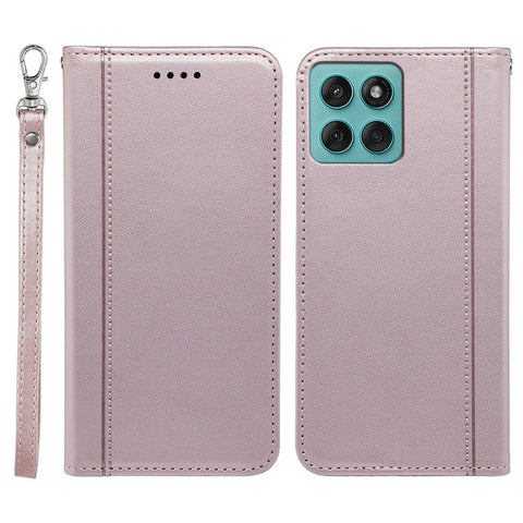 For Motorola Edge 60 Fusion 5G Wallet Case Magnetic Closing PU Leather Phone Cover with Wrist Strap