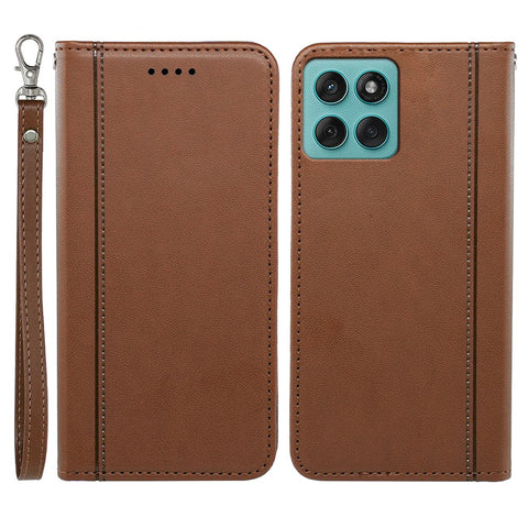 For Motorola Edge 60 Fusion 5G Wallet Case Magnetic Closing PU Leather Phone Cover with Wrist Strap