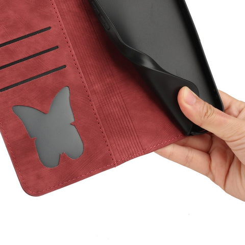 WANLONFENG For iPhone 12 Pro Max 6.7 inch Leather Case  HDM Series Butterfly Cat Pattern Wallet Phone Cover