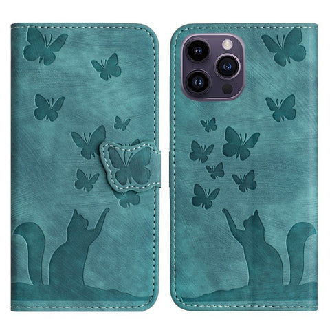 WANLONFENG For iPhone 12 Pro 6.1 inch Leather Case  HDM Series Butterfly Cat Pattern Wallet Phone Cover