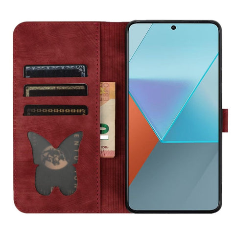 WANLONFENG For Xiaomi 14 Leather Case  HDM Series Butterfly Cat Pattern Wallet Phone Cover