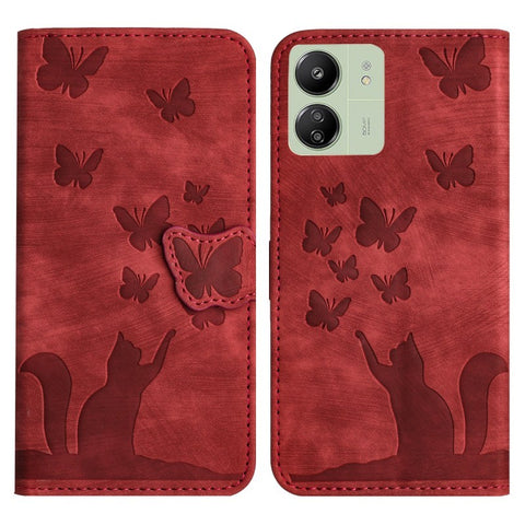 For Xiaomi Poco C65 4G / Xiaomi Redmi 13C 4G Leather Case WANLONFENG HDM Series Butterfly Cat Pattern Wallet Phone Cover