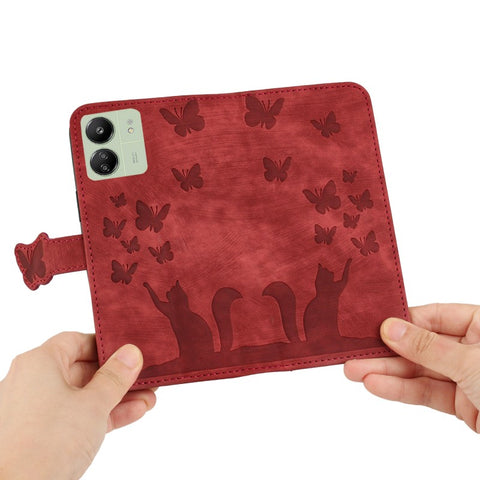 For Xiaomi Poco C65 4G / Xiaomi Redmi 13C 4G Leather Case WANLONFENG HDM Series Butterfly Cat Pattern Wallet Phone Cover