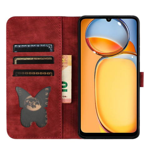 For Xiaomi Poco C65 4G / Xiaomi Redmi 13C 4G Leather Case WANLONFENG HDM Series Butterfly Cat Pattern Wallet Phone Cover