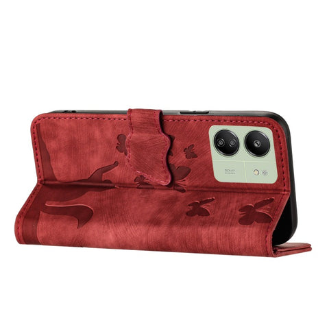 For Xiaomi Poco C65 4G / Xiaomi Redmi 13C 4G Leather Case WANLONFENG HDM Series Butterfly Cat Pattern Wallet Phone Cover