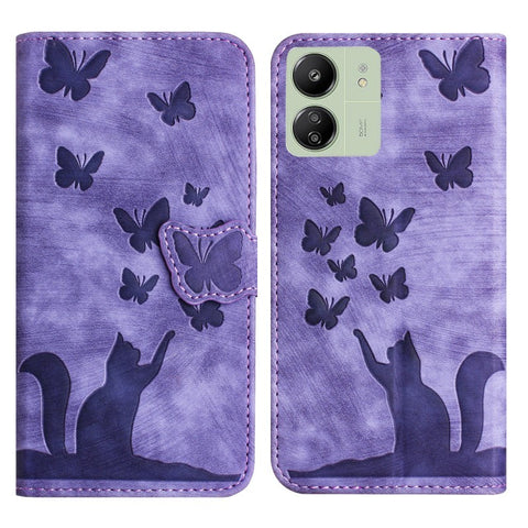 For Xiaomi Poco C65 4G / Xiaomi Redmi 13C 4G Leather Case WANLONFENG HDM Series Butterfly Cat Pattern Wallet Phone Cover