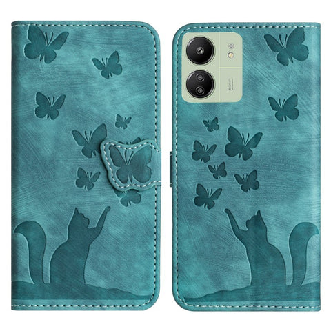 For Xiaomi Poco C65 4G / Xiaomi Redmi 13C 4G Leather Case WANLONFENG HDM Series Butterfly Cat Pattern Wallet Phone Cover
