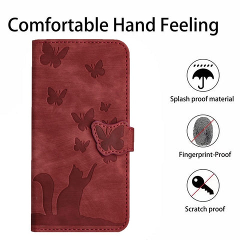 For Samsung Galaxy S23 Ultra Leather Case WANLONFENG HDM Series Butterfly Cat Pattern Wallet Phone Cover
