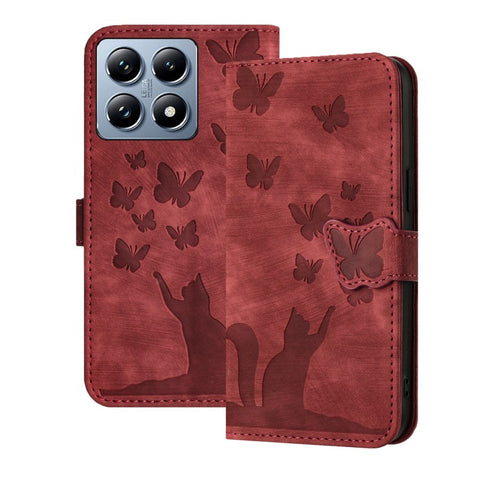 WANLONFENG For Xiaomi 14T Pro Leather Case  HDM Series Butterfly Cat Pattern Wallet Phone Cover