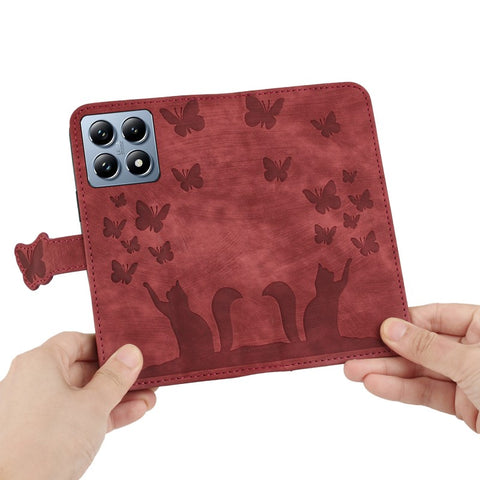 WANLONFENG For Xiaomi 14T Pro Leather Case  HDM Series Butterfly Cat Pattern Wallet Phone Cover
