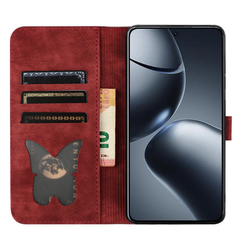 WANLONFENG For Xiaomi 14T Pro Leather Case  HDM Series Butterfly Cat Pattern Wallet Phone Cover