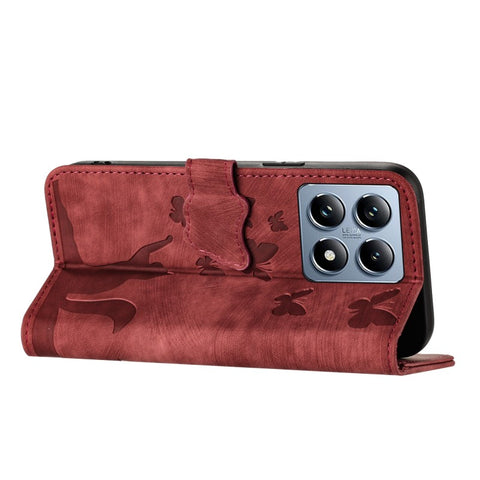 WANLONFENG For Xiaomi 14T Pro Leather Case  HDM Series Butterfly Cat Pattern Wallet Phone Cover