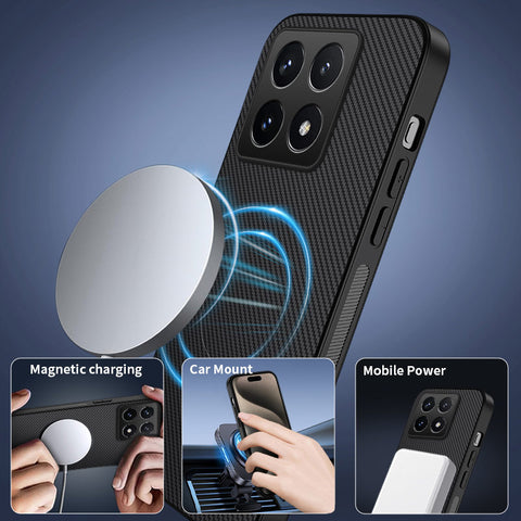 WANLONFENG For Xiaomi 14T Pro Magnetic Case  TQ Series Carbon Fiber Texture PC TPU Phone Cover