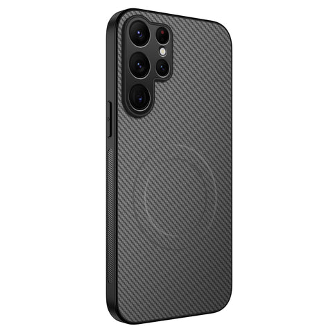 WANLONFENG For Samsung Galaxy S23 Ultra Magnetic Case  TQ Series Carbon Fiber Texture PC TPU Phone Cover