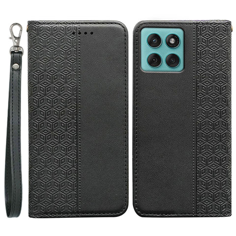 For Motorola Edge 60 Fusion 5G Wallet Phone Case Checkered Pattern Imprint Leather Flip Cover with Wrist Strap