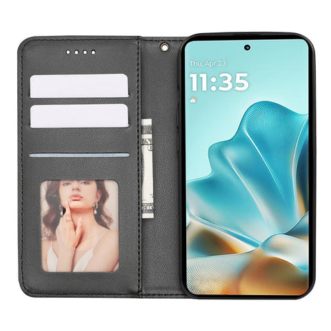 For Motorola Edge 60 Fusion 5G Wallet Phone Case Checkered Pattern Imprint Leather Flip Cover with Wrist Strap