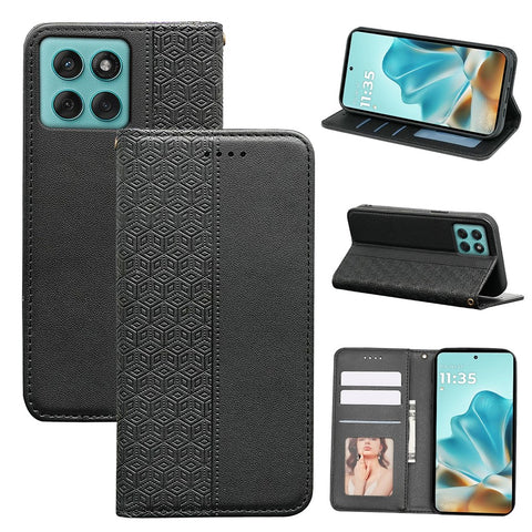 For Motorola Edge 60 Fusion 5G Wallet Phone Case Checkered Pattern Imprint Leather Flip Cover with Wrist Strap