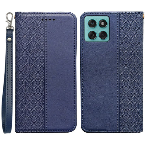 For Motorola Edge 60 Fusion 5G Wallet Phone Case Checkered Pattern Imprint Leather Flip Cover with Wrist Strap