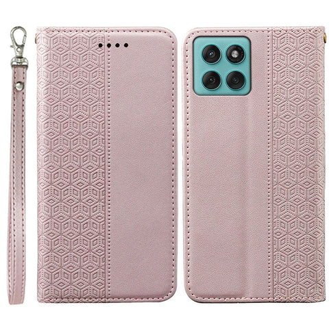 For Motorola Edge 60 Fusion 5G Wallet Phone Case Checkered Pattern Imprint Leather Flip Cover with Wrist Strap