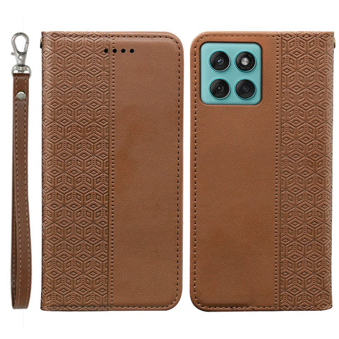For Motorola Edge 60 Fusion 5G Wallet Phone Case Checkered Pattern Imprint Leather Flip Cover with Wrist Strap