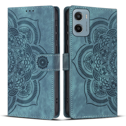 WANLONFENG For Motorola Moto E15 4G / Motorola Moto G05 4G Leather Case  HDM Series Mandala Imprint Wallet Stand Phone Cover