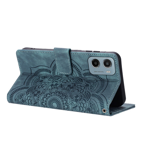 WANLONFENG For Motorola Moto E15 4G / Motorola Moto G05 4G Leather Case  HDM Series Mandala Imprint Wallet Stand Phone Cover