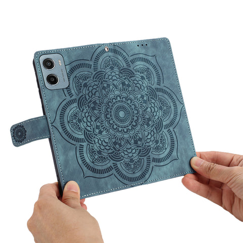 WANLONFENG For Motorola Moto E15 4G / Motorola Moto G05 4G Leather Case  HDM Series Mandala Imprint Wallet Stand Phone Cover