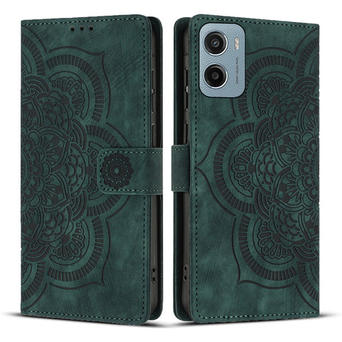 WANLONFENG For Motorola Moto E15 4G / Motorola Moto G05 4G Leather Case  HDM Series Mandala Imprint Wallet Stand Phone Cover